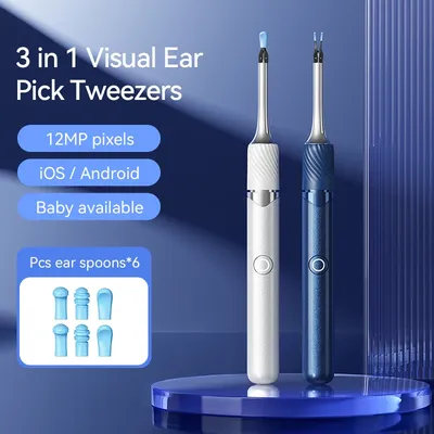 Ear Tweezers with Camera Visual Ear Wax Removal Tool Camera with 12 Megapixel Otoscope 3-in-1 Visual