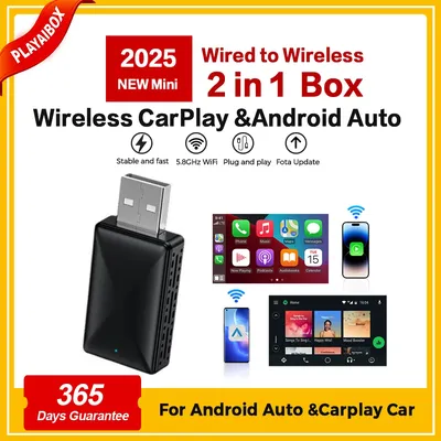 PLAYAIBOX Wireless Carplay Adapter 2in1 Dongle Wireless CarPlay &Android Auto For iPhone Android