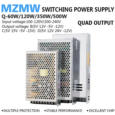 Quad Output Switching Power Supply 60W 120W 350W 500W AC/DC 5V 12V 24V -5V -12V Four Way SMPS Led