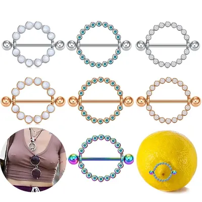 14G 2pcs Titanium Nipple Piercing Heart Barbell Opal Nipple Shield Flower Charming Nipple Rings For