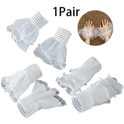 1Pair New Nail Art Tulle Photo Glove Fake Pleated Cuff Manicure Photography Props Nail Tips Display