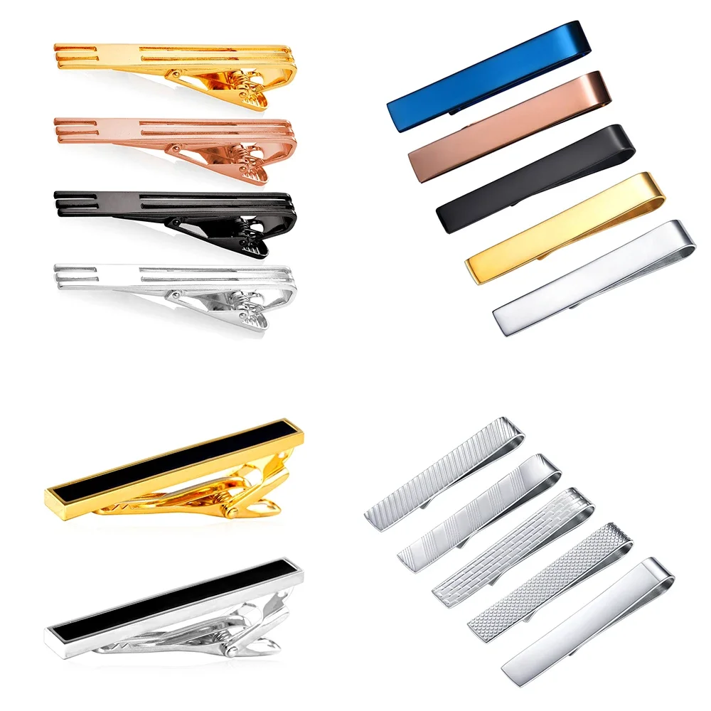 Tie Clip Sets for Man Easy Simple Flat Band Design Gold/Rose Gold/Black Color Tie Clips 4 Color Men Jewelry TC147QC25