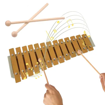 13 Notes Glockenspiel Classic Wood Color Xylophone Metal Keys Percussion with 2 Mallets Gift for Beginners Students