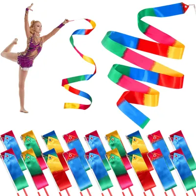 18pcs Ribbons for Gymnastics, 78.7 Inch Sparkling Dance Ribbon Rainbow Ribbon Dancer Wand Streamer