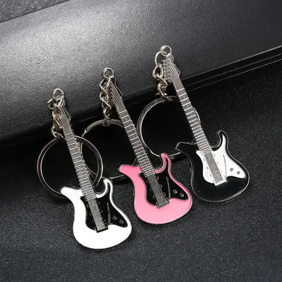 2024 New Guitar Keychain Band Concert Music Festival Souvenir Gift Handbag Schoolbag Pendant Bass Key Rings Wholesale