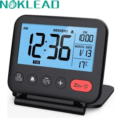 NOKLEAD Digital Travel Alarm Clock for Bedroom Office Small LCD Desk Clock with Backlight Date