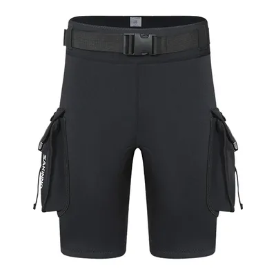 3mm Neoprene Wetsuit Tech Shorts Keep Warm Unisex Wetsuit Cargo Shorts D-Ring Buckle Leak Hole for