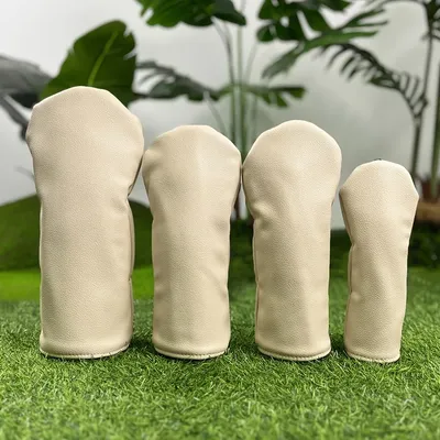 Premium Beige Golf Club Head Covers - Durable, Waterproof PU Material for Ultimate Protection