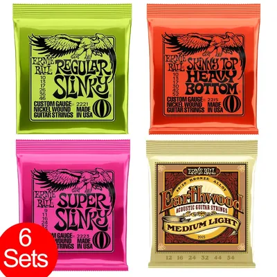 6 Sets Electric Guitar Strings Ernie Ball Slinky Acoustic Guitar Strings 2003 2215 2223 2221 Nickel