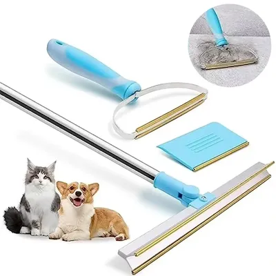 Carpet Rake Pet Dog Cat Hair Remover Set Telescopic Handle Rug Rake Super Hair Removal 180° Rotation