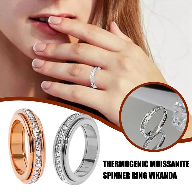 New Anxiety Ring Single Row Rotary Ring Thermogenic Moissanite Spinner Ring Steel Rings Anti-stress Rings Rotate Rings Jewelry