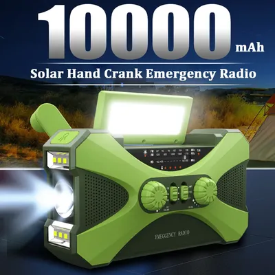 Hot 10000mAh Emergency Radio Portable AM FM WB NOAA Solar Hand Crank Weather Radio LED Flashlight