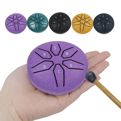 3 Inch 6 Tone Steel Tongue Drum Mini Hand Pan Drums Drumsticks Music Tambourine Drum With