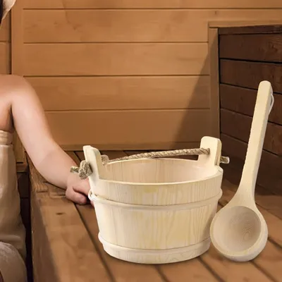 Wood Sauna Bucket and Ladle SPA Steaming Bathroom Tool Tub Barrel Multipurpose 4L Large Capacity,