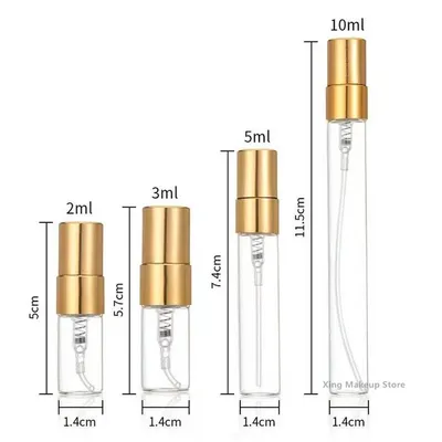 50/100PCS 2ML 3ML 5ML 10ML Gold Mini Empty Cosmetics Bottle Perfume Glass Bottle Sample Thin Glass