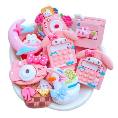 10Pcs New Cute Mini Cartoon Calculator, Drink, Camera,Moon Flat Back Resin Scrapbooking DIY Jewelry