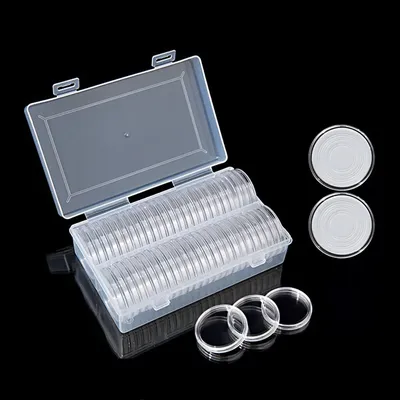 40mm Coin Storage Box Case Clear Plastic Coin Capsule Container Holder Storage Box Case Collect Coin