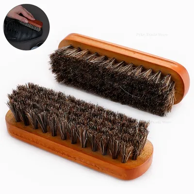Quality Leather Shoe Brush Solid Wooden Handle Details Polishing and Cleaning Brush Horse Hair Soft