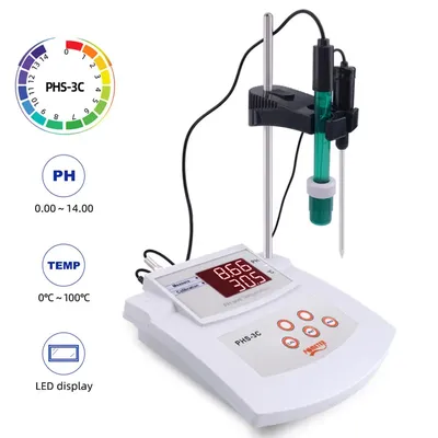 2 In 1 PH/Temp PH Tester Water Quality Analyzer Desktop Automatic Calibration Acidity Meter for Laboratory Aquarium Pool EU Plug