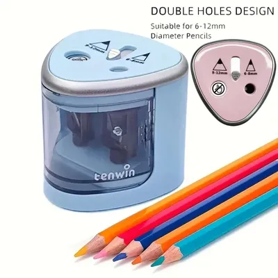1pc Convenient Electric Double Hole Pencil Sharpener - Quick & Easy Sharpening for 6-12mm Pencils