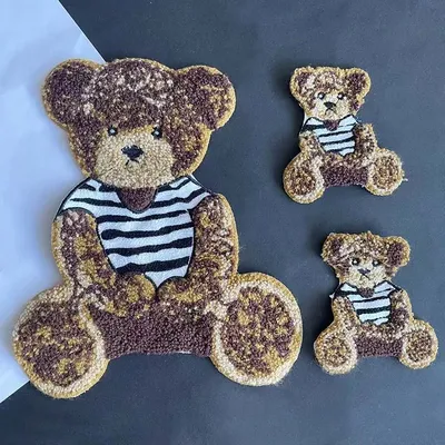 2PCS/Teddy Bear Badges Chenille Applique clothes kids Patch,Cartoon Striped Brown Bear Embroidery