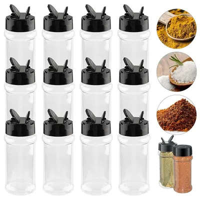 Plastic Spice Bottles Set Empty Seasoning Containers with Black Cap Clear Reusable Containers Jars