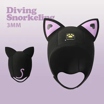 3MM Neoprene Diving Hood With Chin Straps Women Cute Cat Ears Waterproof Hat Wetsuit Hood Swimming