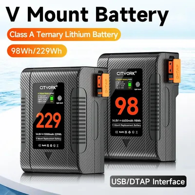 V Mount Battery BP-98 BP-229 Mini V-Mount Battery with PD 65W USB-C Fast Charging for Video Camera