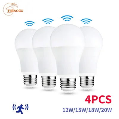 4PCS 20W 18W 15W 12W Lampada LED E27 Radar Motion Sensor Light Bulb 220V Infrared Detection Smart