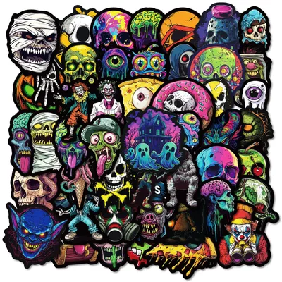 10/50Pcs Cool Pop Horror Zombie Skull Stickers Waterproof Skateboard Guitar Car Skateboard