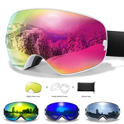 Anti-Fog SKI Goggles Snowboard Goggles UV400 with Night Vison Lens Men Women Teen Best Gift for