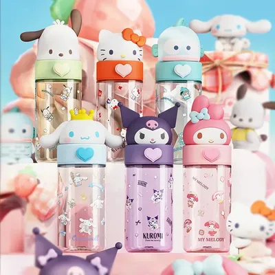 500ml Kawaii Sanrio Dolls Transparent Cup Cartoon Hello Kitty Kuromi Cinnamoroll Melody Kid Bottle