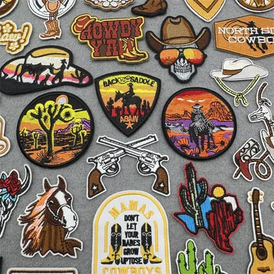 Western Cowboy Embroidered Patches DIY Boots Horse Patch For Clothing Iron On Patches Jackets