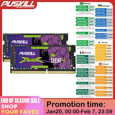 PUSKILL DDR4 Killblade Notebook Gamer Memoria Ram 32GB 2x16GB 2x8GB 3200MHz 2666MHz 1.2V 260pin