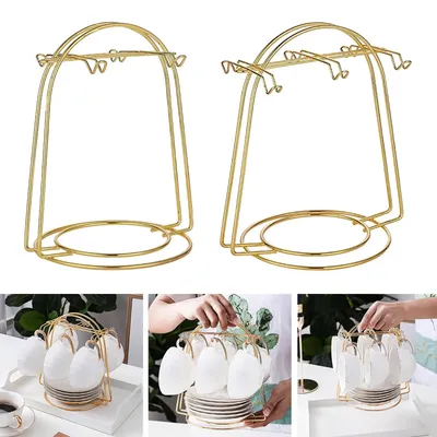 Metal Tea Cup and Saucer Display Rack for Coffee Cup Countertop Storage