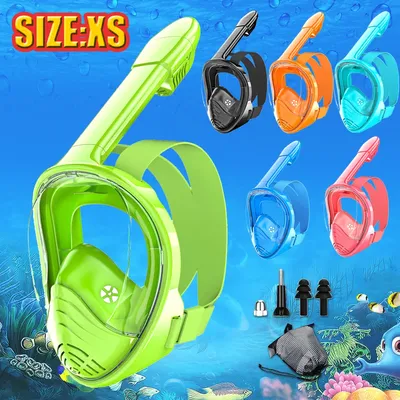Kids Full Face Snorkel Mask Diving Mask With Detachable Camera Mount Wide View Anti-Fog Anti-Leak