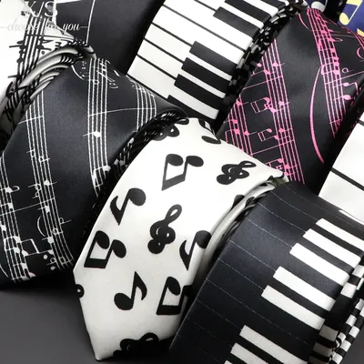 Classic Fashion Men's Music Tie Holiday Festival Printed Piano Guitar Smiling Face Polyester 5cm