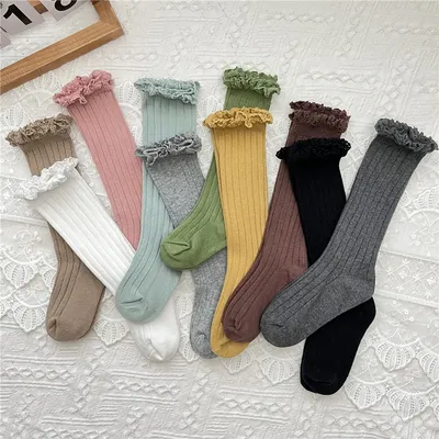 Ruffle Kids Knee High Socks Baby Girls Toddlers Long Soft Cotton Sock Lace Flower Children School