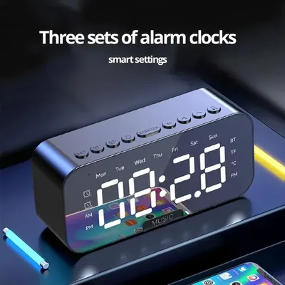 1pc LED Digital Alarm Clock with Bluetooth ,Speaker Mirror Bedroom Office Decor Table Screen