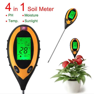 Professional 4 in 1 Soil PH Meter LCD Digital Temperature Sunlight Moisture PH Garden Soil Tester