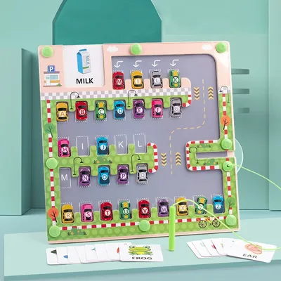 Montessori Alphabet Matching Game, Magnetic Parking Lot Maze, 26 Letters Cars Puzzle For