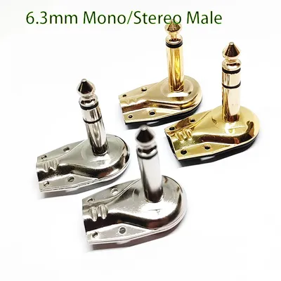 1 pcs Gold Silver 1/4" 6.35mm 6.5mm Mono/Stereo Jack Right Angle Plug Flat Male Audio Guitar Effects
