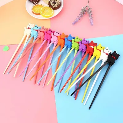 1 Pair New Silica Gel Training Chopsticks Cute Style Cute Cat Practice Chopsticks 18cm Bicolor