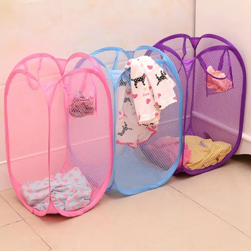 Mesh Laundry Basket Foldable Small Dirty Storage Basket Livingroom Bedroom Change Clothes Basket Portable Business Travel