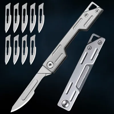 Folding Knife Stainless Steel Pocket Knife With 9 Replaceable Blades, Sharp Hobby Knife Craft Knife