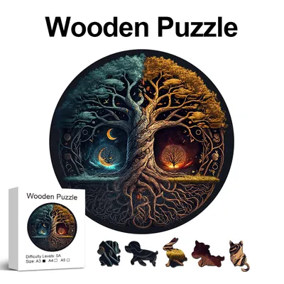 Yin-Yang Life Tree Wooden Jigsaw Puzzle For Adults, Animal Shaped Pieces Stress Relief Toys,Birthday
