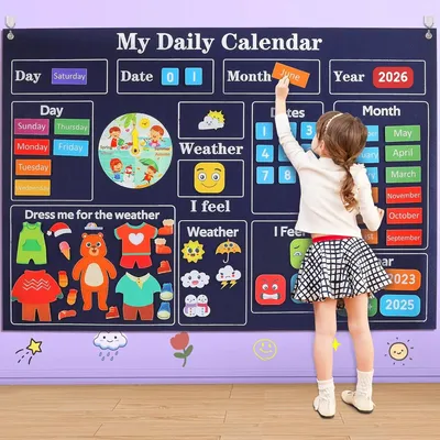 My First Daily Calendar Montessori Felt Story Board Set Loop Time Learning Center, A Weekly Chart