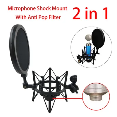 Microphone Shock Mount with Pop Filter Windscreen,Mic Shockmount to Reduce Vibration Noise For