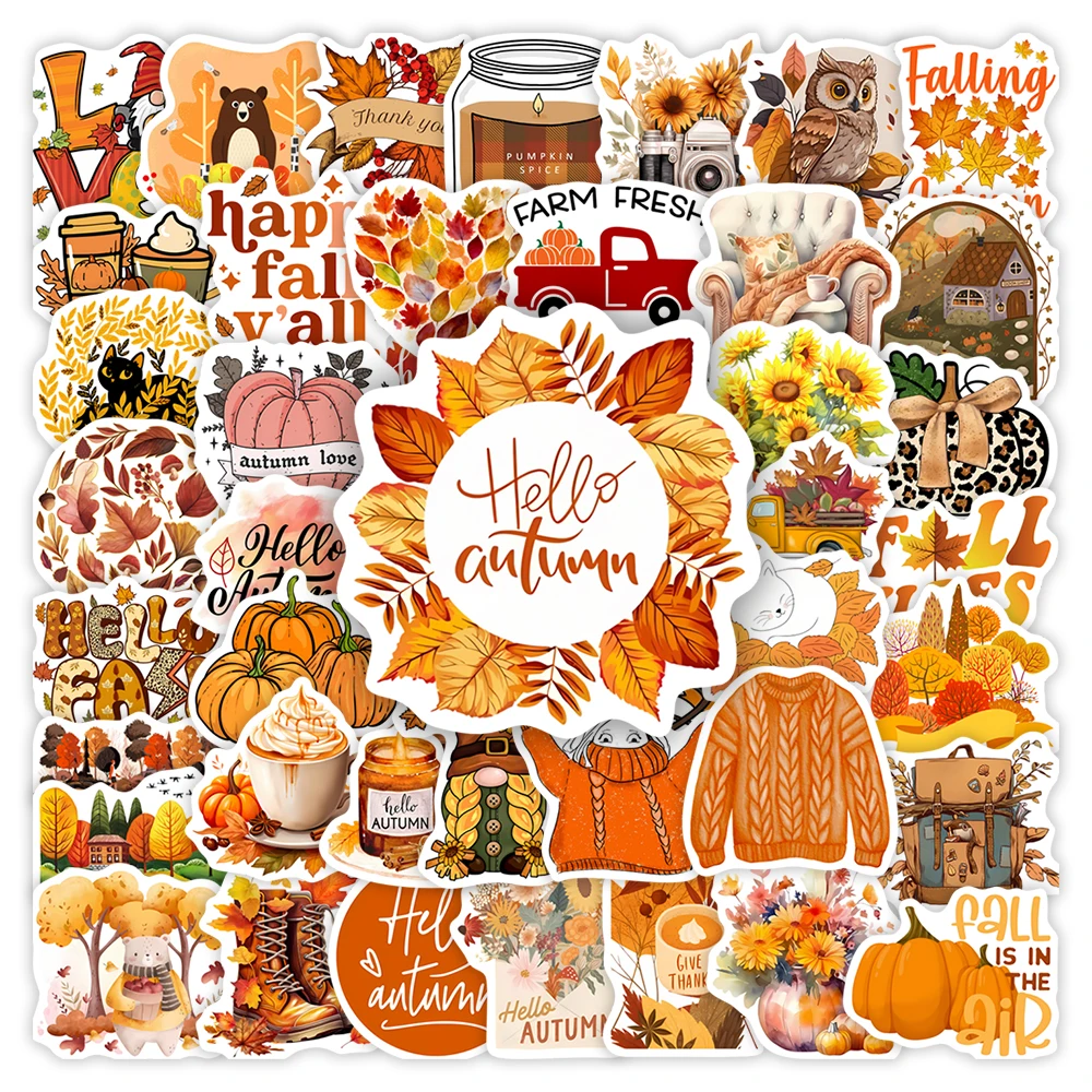 Autumn Fall Stickers Pumpkins Aesthetic DIY Gift Kids Toy Waterproof Graffiti Decal for Laptop Phone Luggage Bottles Decorative