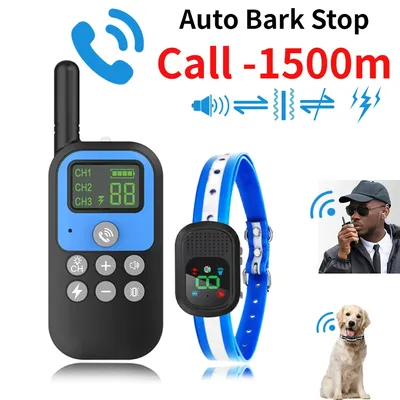 1500m Electric Dog Training Collar Voice Walkie-Talkie Pet Remote Control Waterproof Rechargeable